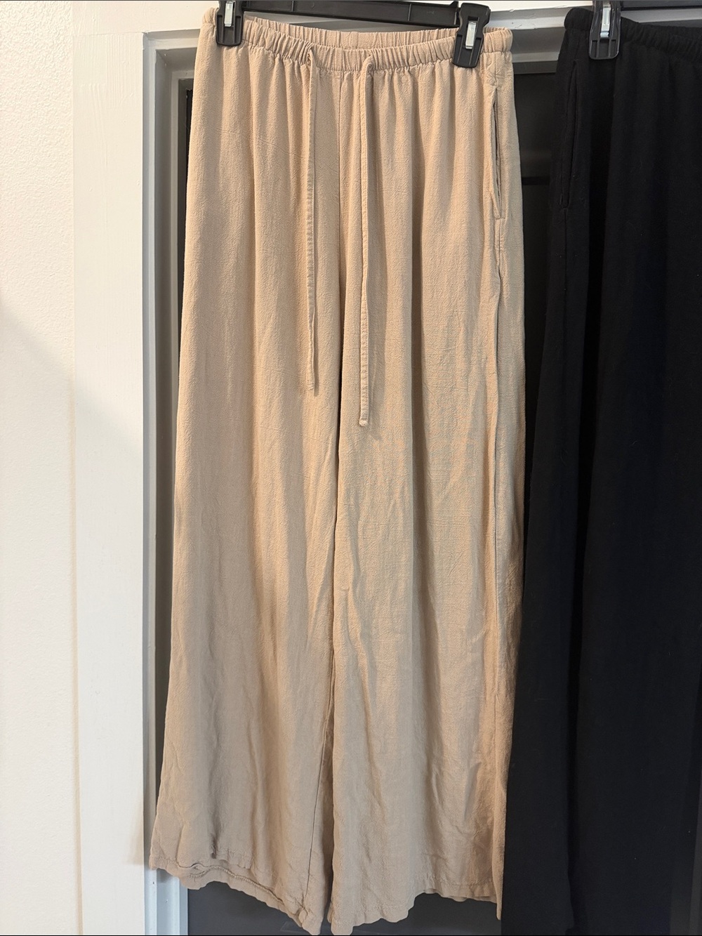 Wide Leg Comfy Drawstring Pants Duo - Beige & Black - Picture 2 of 5